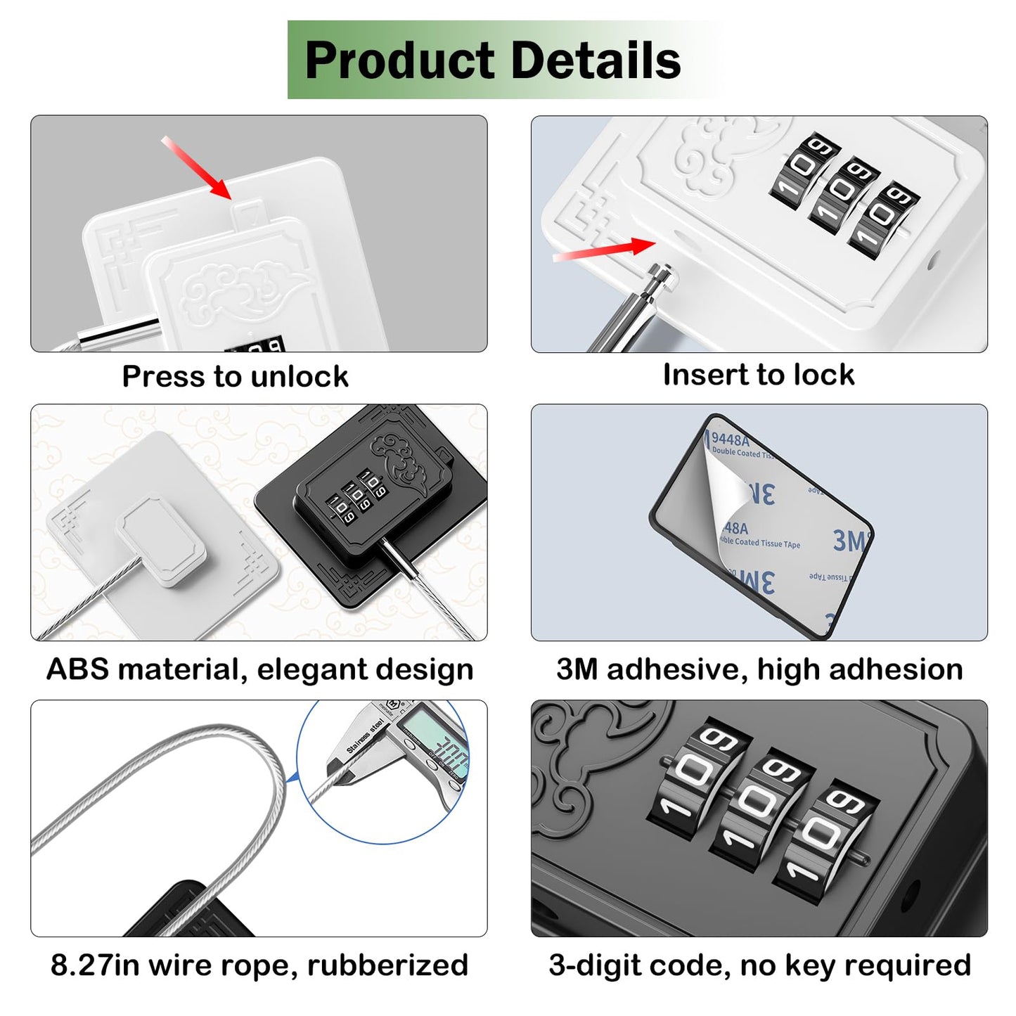 Lexng 2 Pack Refrigerator Locks with 3 Digit Code, Easy Install Fridge Lock Combination, Premium Freezer Lock, Child Proof Cabinet Locks for Refrigerators, Drawers, Closets, Windows (White)