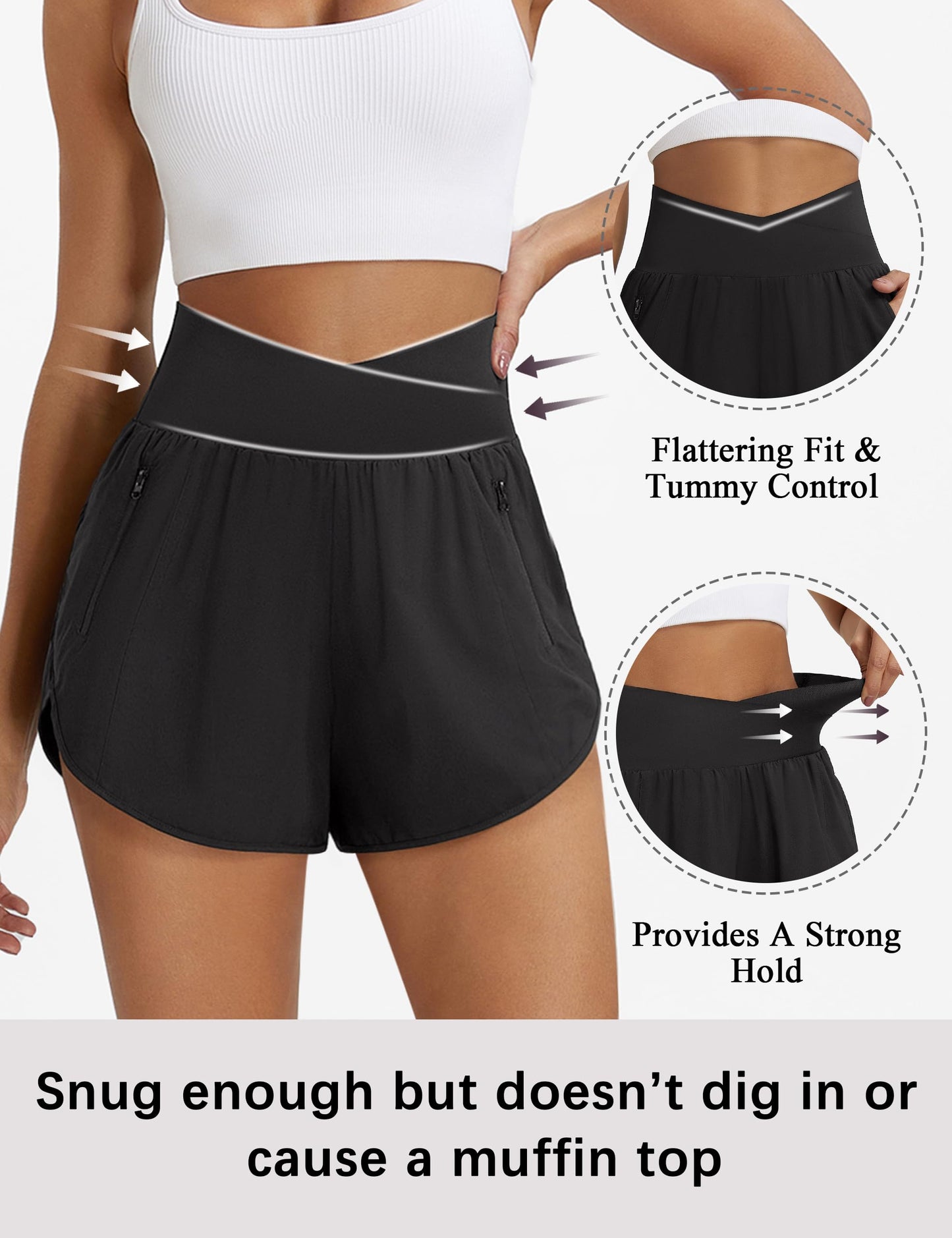 BMJL Women's Athletic Shorts High Waisted Running Short Pockets Gym Elastic Quick Dry Workout Shorts 2.5"(S,Black)