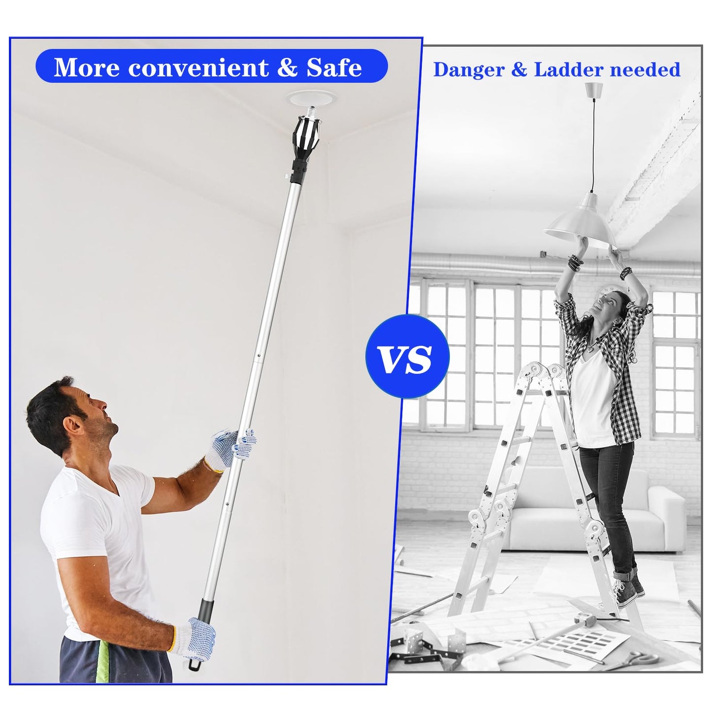 momolove 12FT Light Bulb Changer for High Ceilings, Light Bulb Extension Pole Changer,Light Bulb Extension Pole Changer with 3 Adapters and Carrry Bag