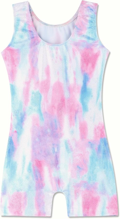 Domusgo Sparkly Gymnastics Leotard for Girls - Pro One-Piece Unitard with Shorts
