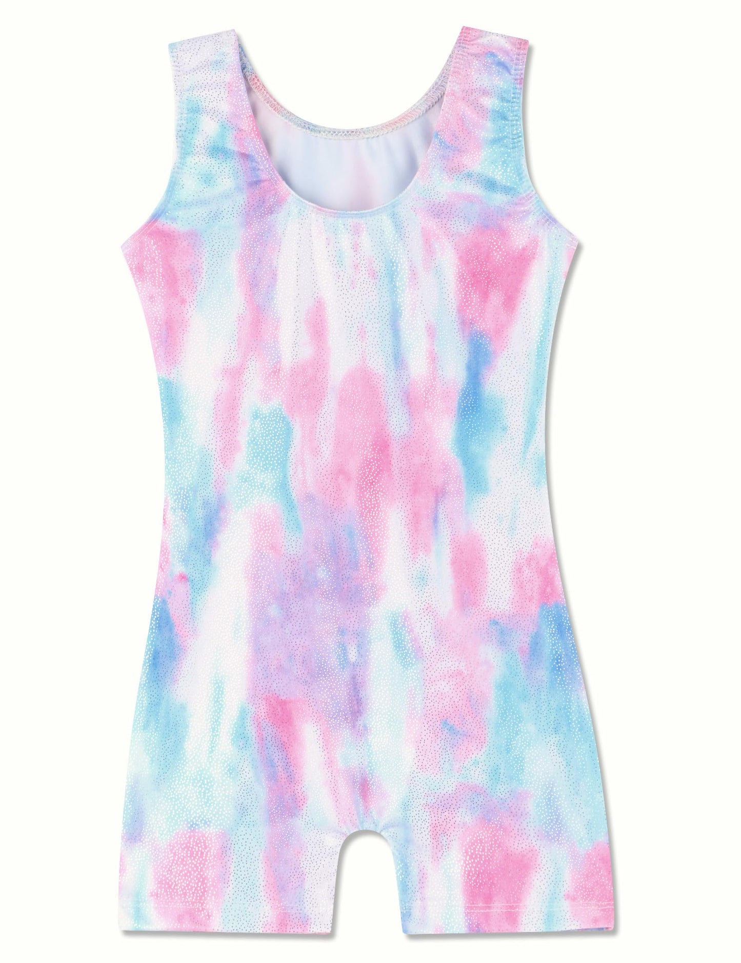 Domusgo Leotard for Girls Size 7-8 Years Old White Tie Dye Shiny One Piece Durable Sleeveless Biketard