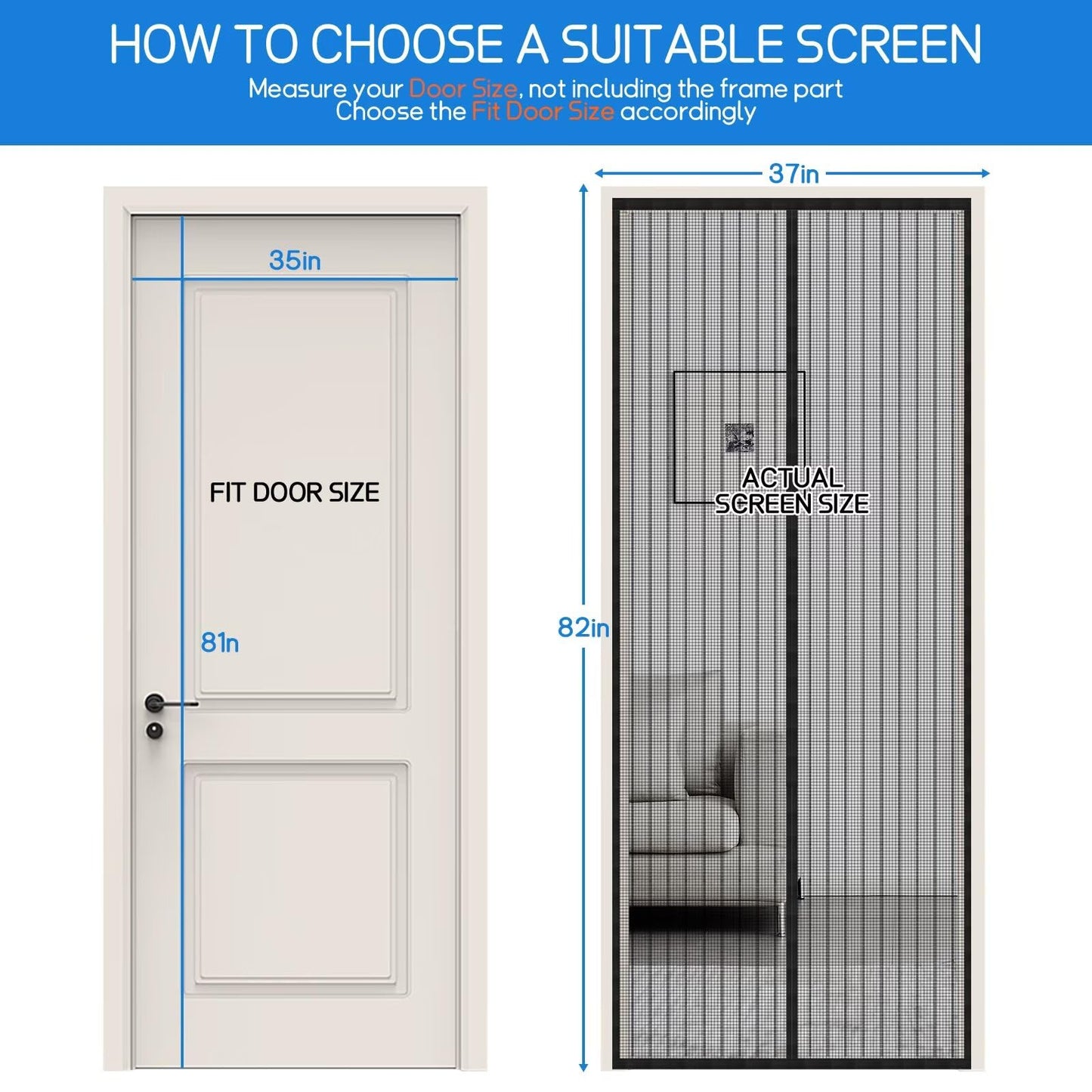 Screen Magnetic Door Closure Heavy Duty,Self Sealing,King Kong Mesh Outdoor Partition:Bug-Blocking Privacy Screen for Patio,Garden,Pet & Kid Friendly - Easy Install/Black 37x82in