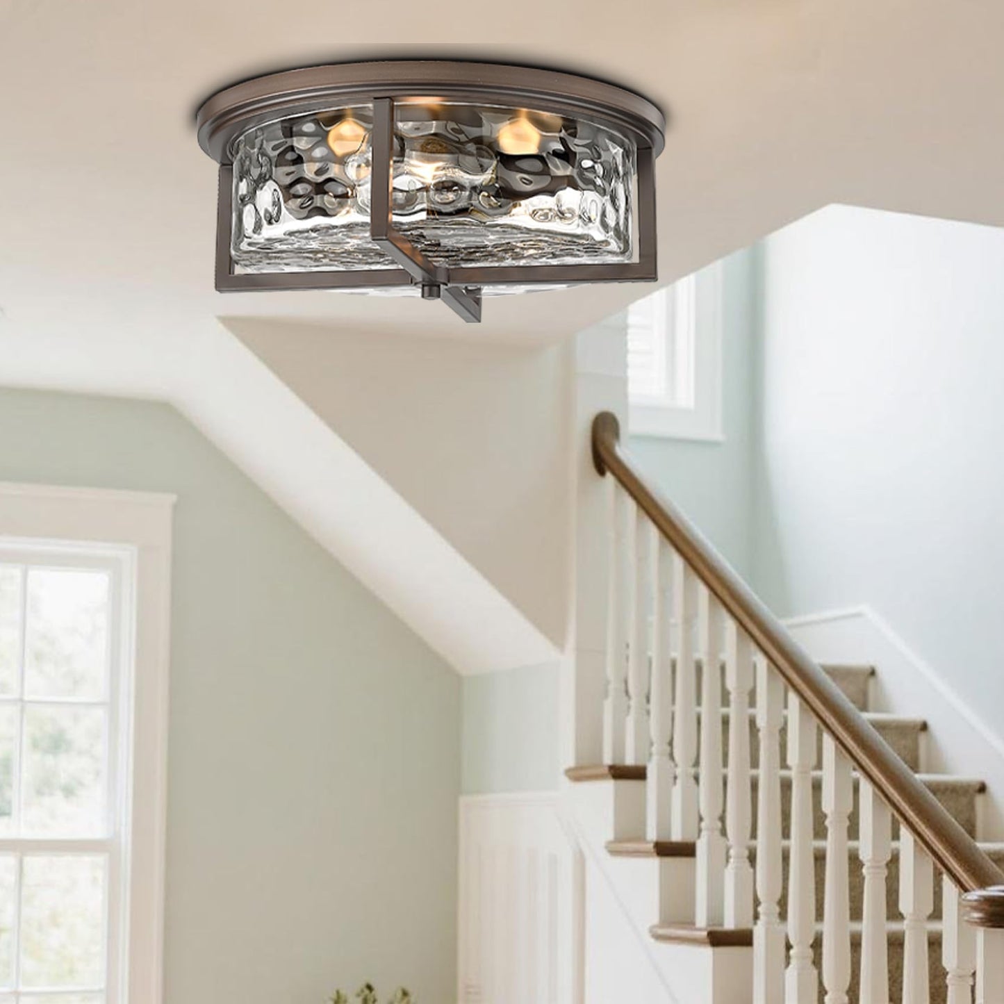 Odeums 16" D Industrial Flush Mount Ceiling Light, Large 3-Light Farmhouse Close to Ceiling Lights for Hallway, Kitchen, Bathroom, Dining Room (Oil Rubbed Bronze,)