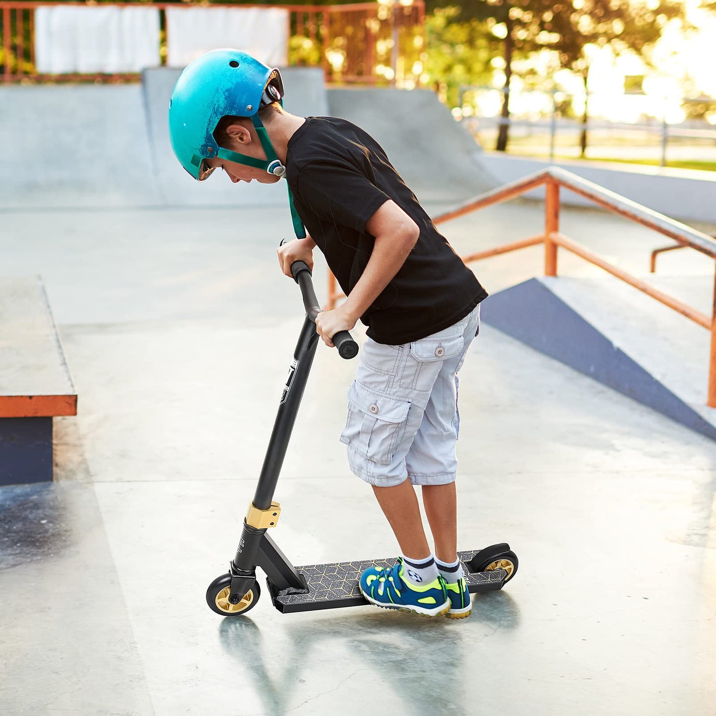 V2 Pro Trick Scooters, Stunt Scooter for Kids Ages 6-12 Years and Teens - Complete Beginner and Intermediate Freestyle BMX Scooter (Gold)