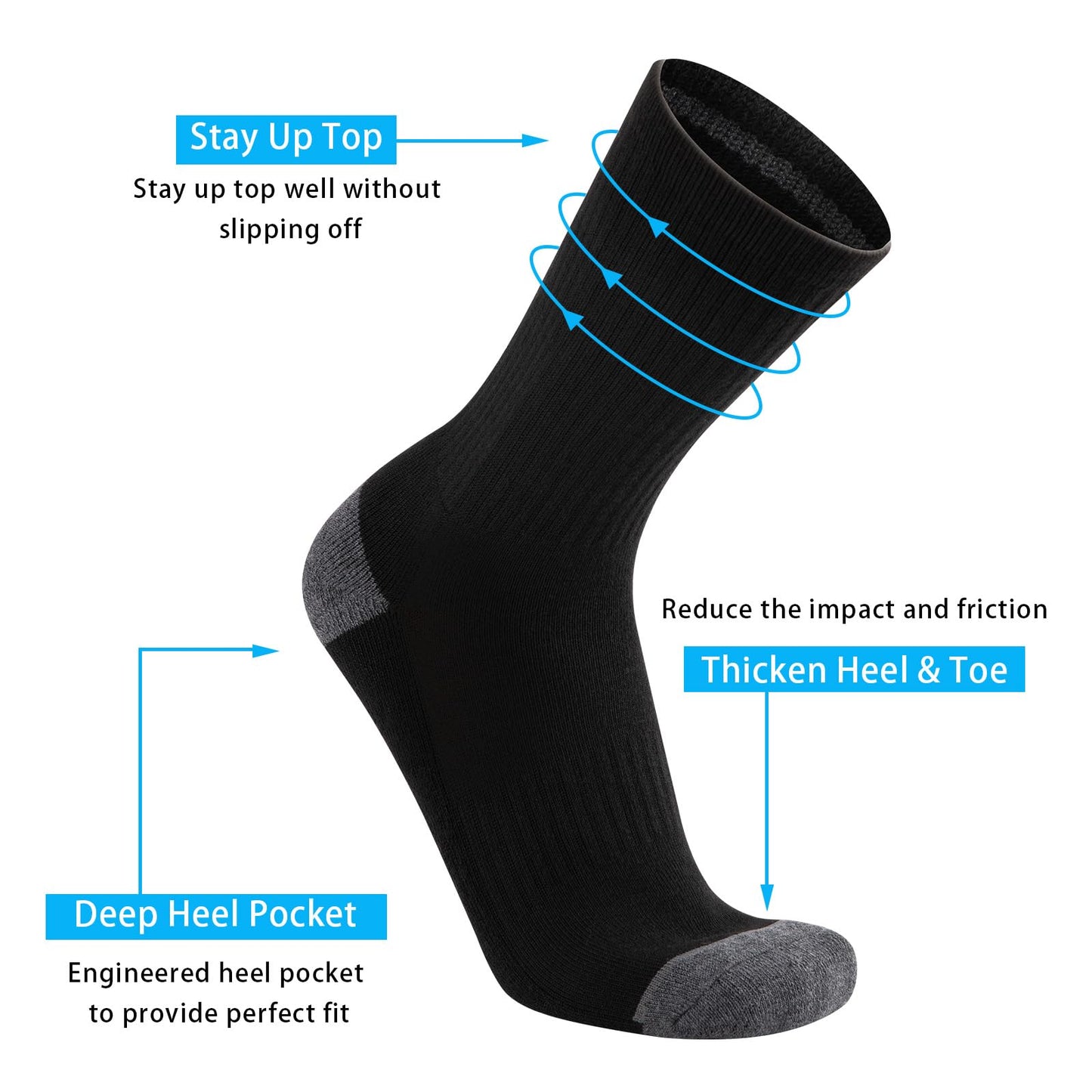 COOVAN 8 Pairs Mens Athletic Crew Socks Moisture Wicking Heavy Duty Cushioned Work Socks with Reinforced Heel and Toe