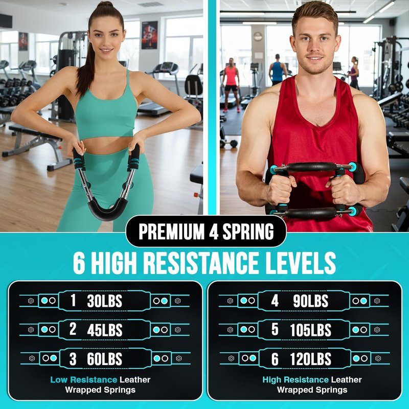Darcielo Twister Arm Trainer for Men 30-120lb, 4-Springs Arm Twister Exerciser, Arm Trainer Chest Workout Flex Bar - Chest Trainer for Men - Arm Workout Equipment , Arm & Chest Muscle Trainer (Blue)