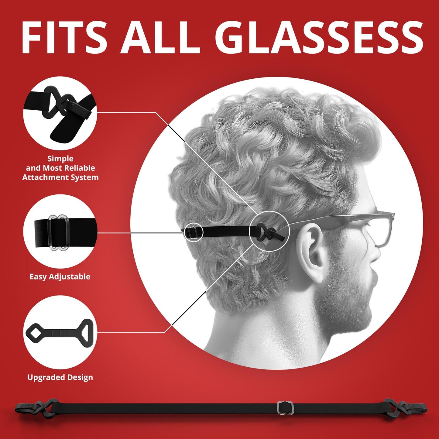 X-Protector Eye Glasses Strap - 4 PCS, Black - Sunglasses Strap with Universal Glasses Holder - Adjustable Eyeglasses Straps [2025 Design]