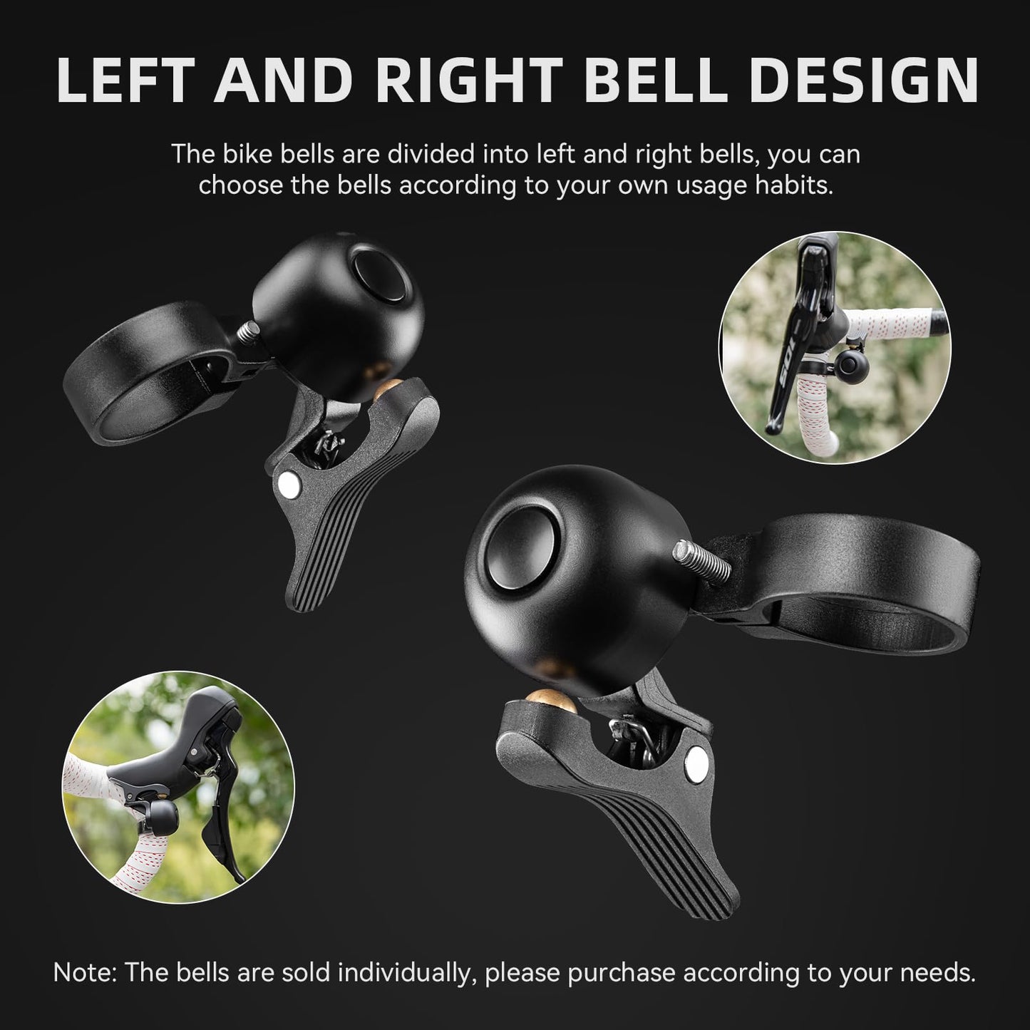 ROCKBROS Bike Bell Classic Bicycle Bell Road Bike Bells for Adults with Loud Sound and Fit for 1.06-1.18in/27-30mm Bicycle Handlebars Left Side