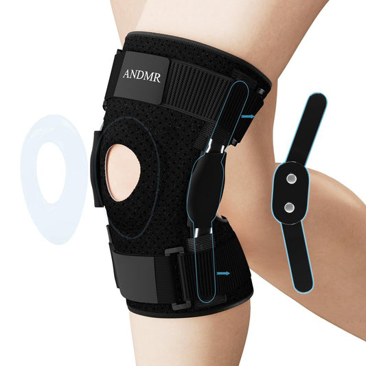 ANDMR Knee Brace with Removable Dual Side Hinged Stabilizers & Patella Gel Pads, Meniscus Tear Knee Pain ACL MCL Injury Recovery Adjustable Knee Support for Men and Women (Medium (11.8"-17.3"))