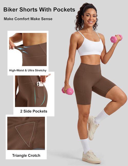 MAGCOMSEN Women's High-Waisted Biker Shorts - 8" Spandex Gym Shorts with Pockets & Tummy Control