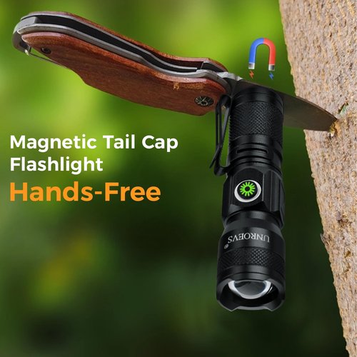UNROEVS Rechargeable Mini Flashlight with Magnet,Pocket Flashlights High Lumens with Clip,1200 Lumens Compact LED Small Light and Long Range,EDC Flash Light for Everyday Carry.