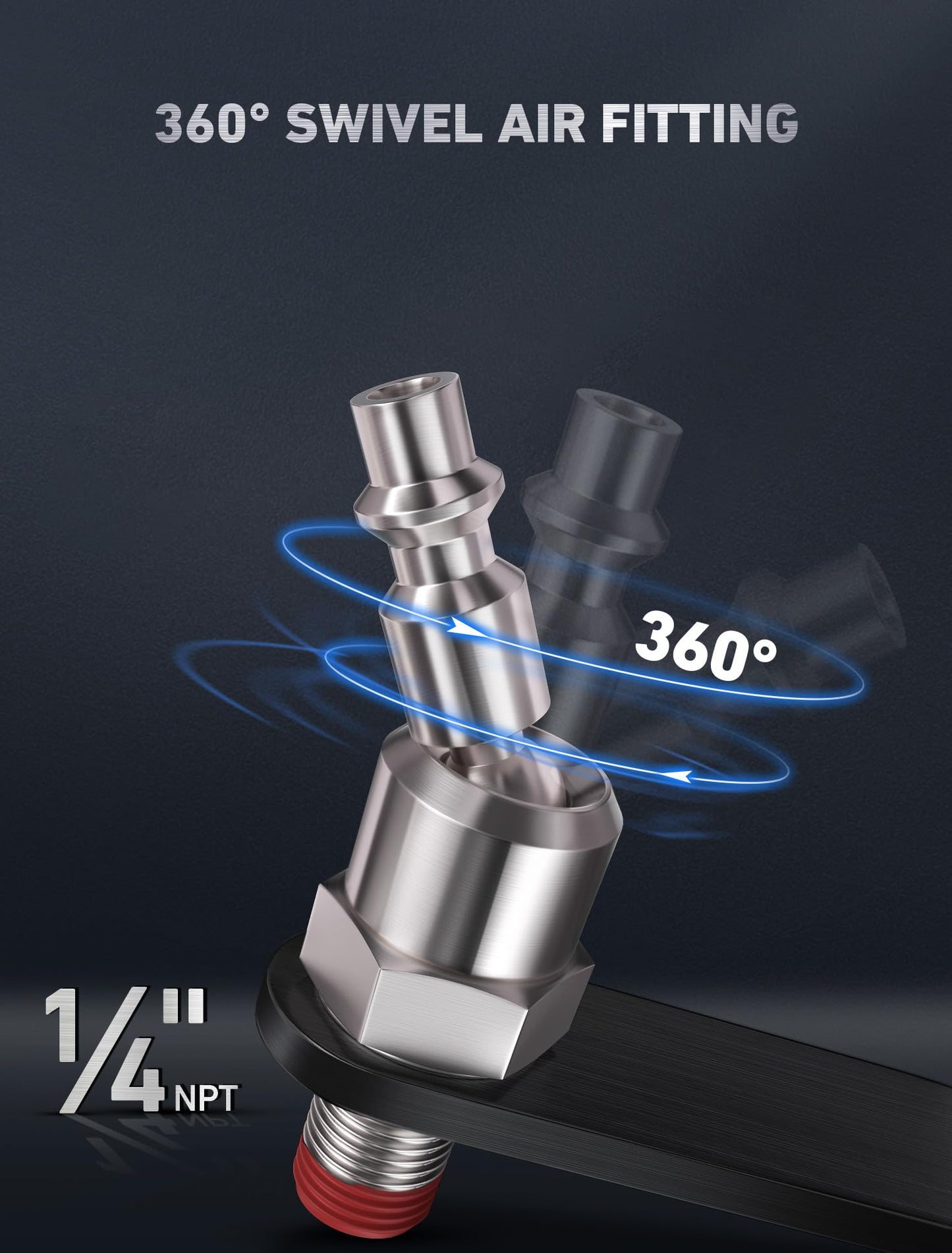 EVOULTES Pneumatic Tool Rafter Hook Hanger with 1/4 & 3/8 Inches Brass Air Fitting, 360° Swivel Lightweight Aluminum Air Tool Organizer Holder, L Shaped Hook for Air Nailer, Air Blow Gun