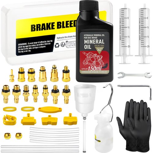 BIBOKLTIY Brake Bleed Kit for Shimano, TEKTRO, TRP Hydraulic Disc Brakes, Bike Brake Bleed Kit with Brass Connector, 150 ML Mineral Oil Brake Fluid