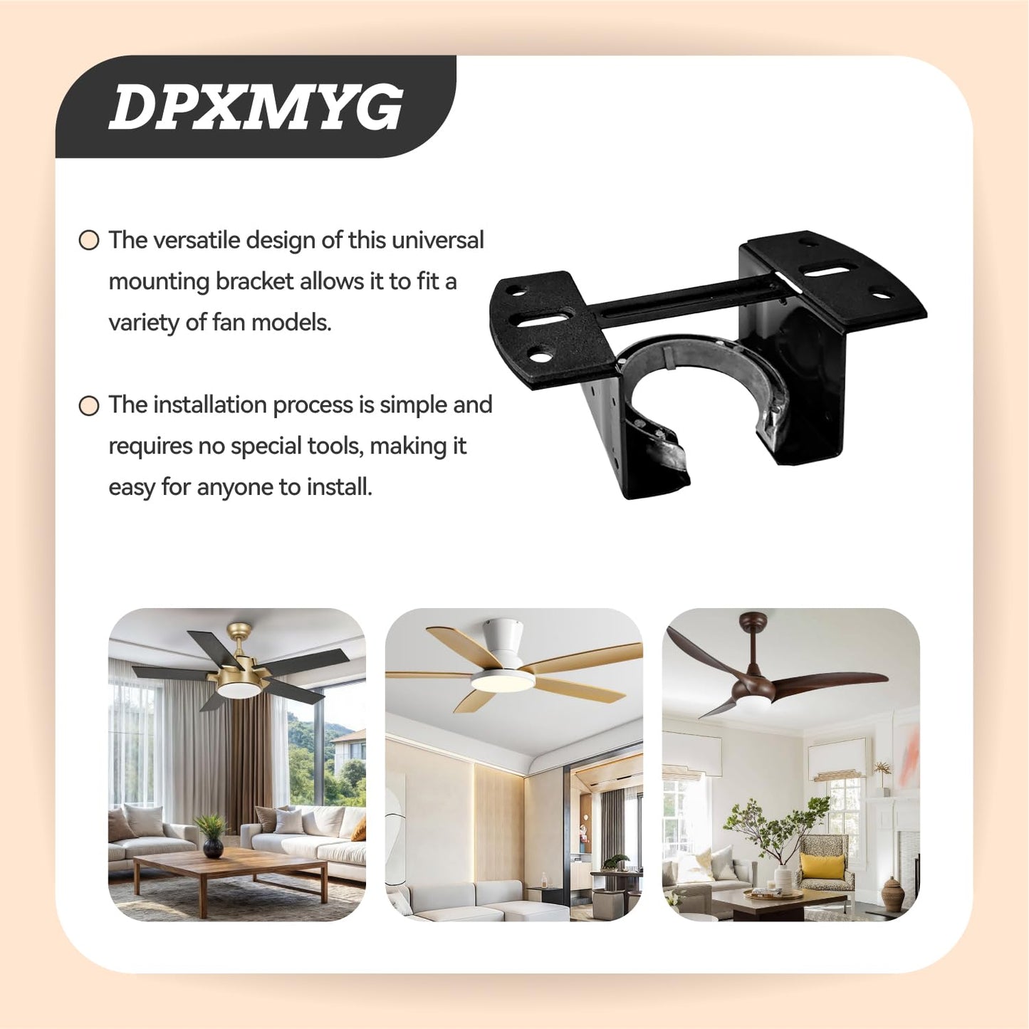 DPXMYG Ceiling Fan Mounting Bracket, Ceiling Fan Mounting Kits, Ceiling Fan Parts Suit for Cathedral Canopy Living Room, Black(1 Pack)