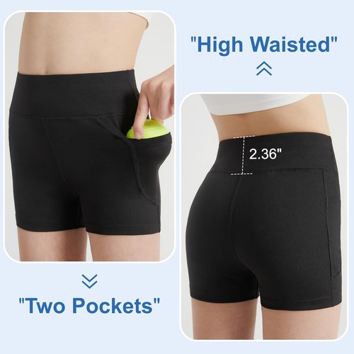DIPUG Girls Volleyball Shorts - 3 Pack High Waist Biker Shorts with Pockets for Dance & Gymnastics