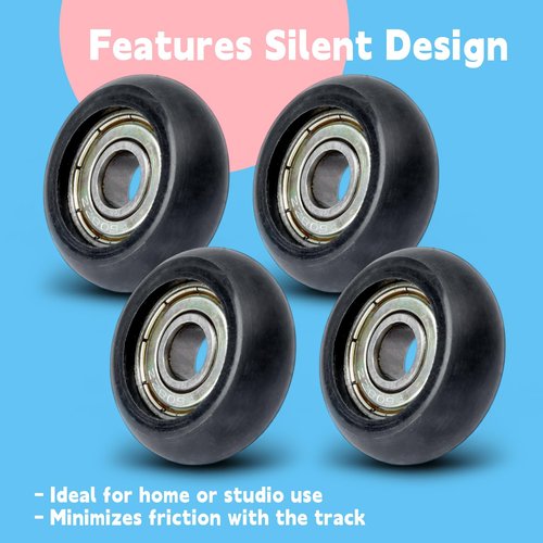 GLOXTED 4Pcs Replacement Roller Wheels Compatible with Aero Pilates Reformer Machines Part Easy to Install, Smooth and Quiet Glide, Black