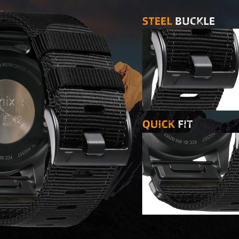 22mm Nylon Watch Band Compatible for Garmin Fenix 8 47MM/7/6/6 Pro/5/Epix Gen 2 Band, Camouflage Quickfit Bands for Forerunner 935/945/Approach S62/S60/MARQ (Black, 22MM)