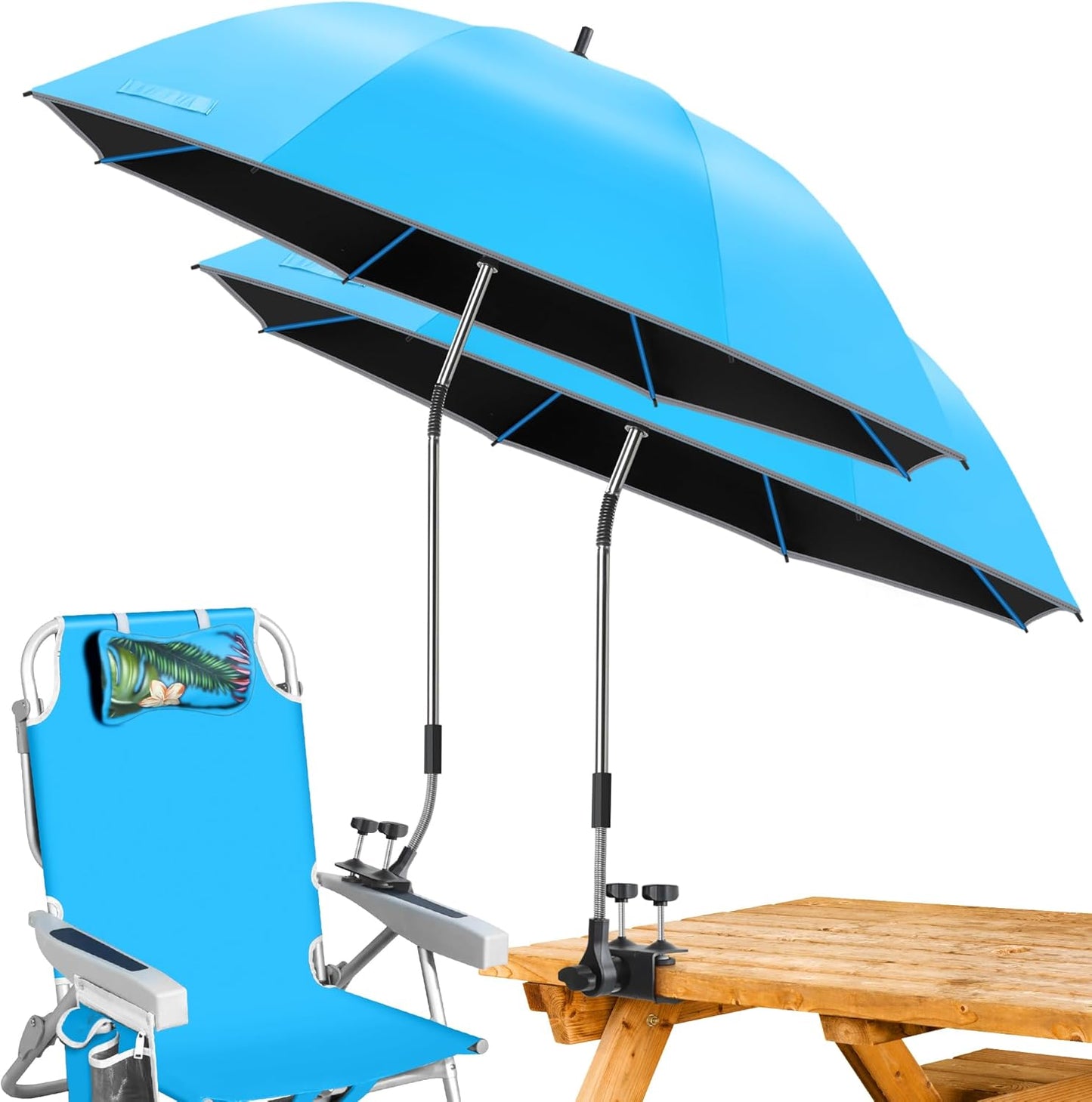 Skiennix Beach Umbrella - 2-Pack 48.7-Inch Adjustable Chair Umbrellas with UV Protection | Ideal for Camping & Golf Carts