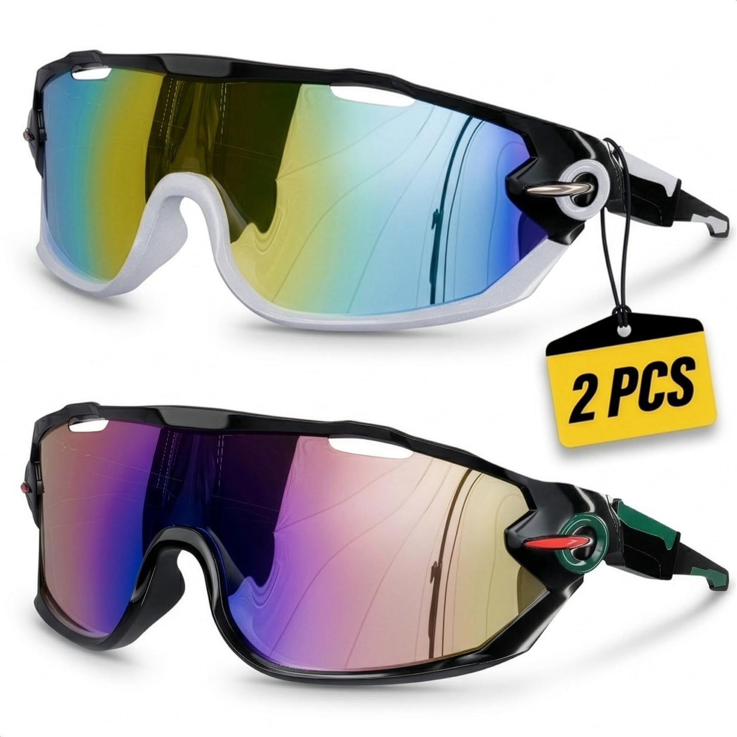 2 Pcs Running Glasses for Men and Women - Polarized Running Shades with Secure Fit, Scratch-Resistant Polycarbonate Lenses, Lightweight and Flexible Cycling Glasses for Running's, Tennis, and Fishing