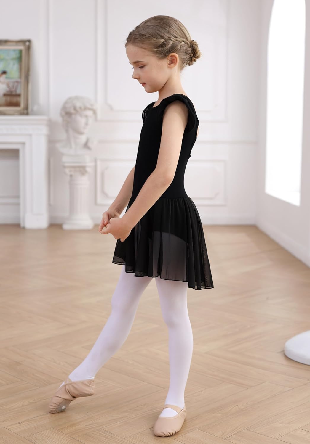 MdnMd Girls Ballet Leotard Dress - Toddler Ballerina Outfit with Hollow Knot Back & Flutter Sleeves
