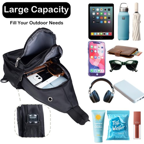 JENAGREEN Waterproof Sling Backpack Crossbody Sling Bag for Women Men, Multipurpose Travel Hiking Adjustable Chest Bag Casual Daypack