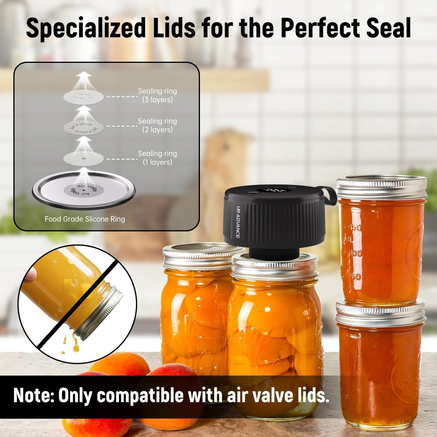 Skiennix 3-in-1 Electric Mason Jar Vacuum Sealer Kit - Auto-Stop Design, 4-Hour Battery Life | Ideal for Jars, Bags & Leftovers