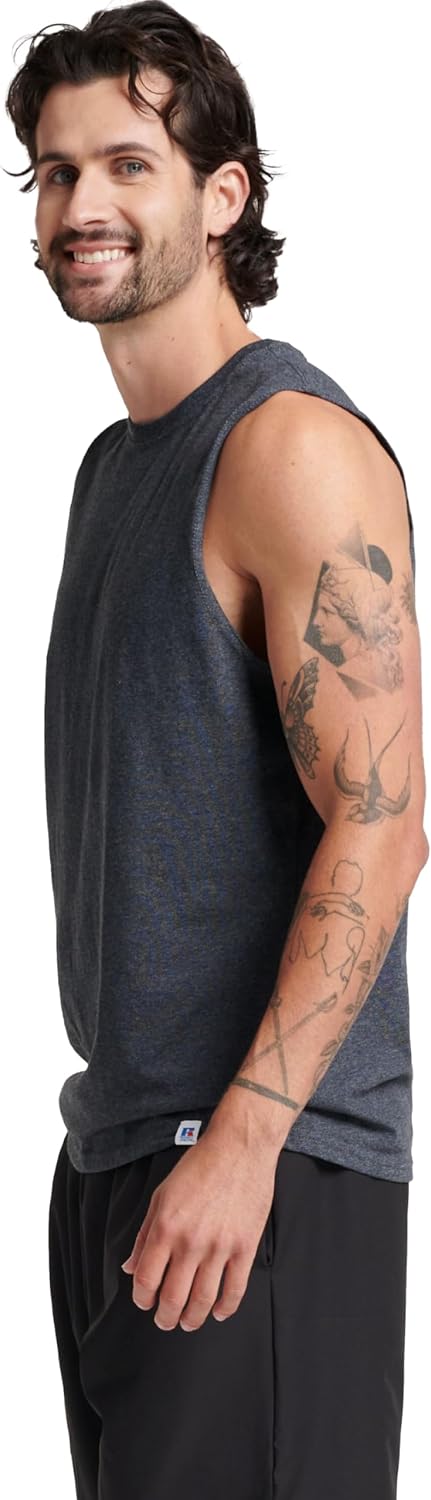 Russell Athletic Men's Muscle Shirts - Dri-Power Cotton Blend, Moisture Wicking & Odor Protection, Sizes S-4X