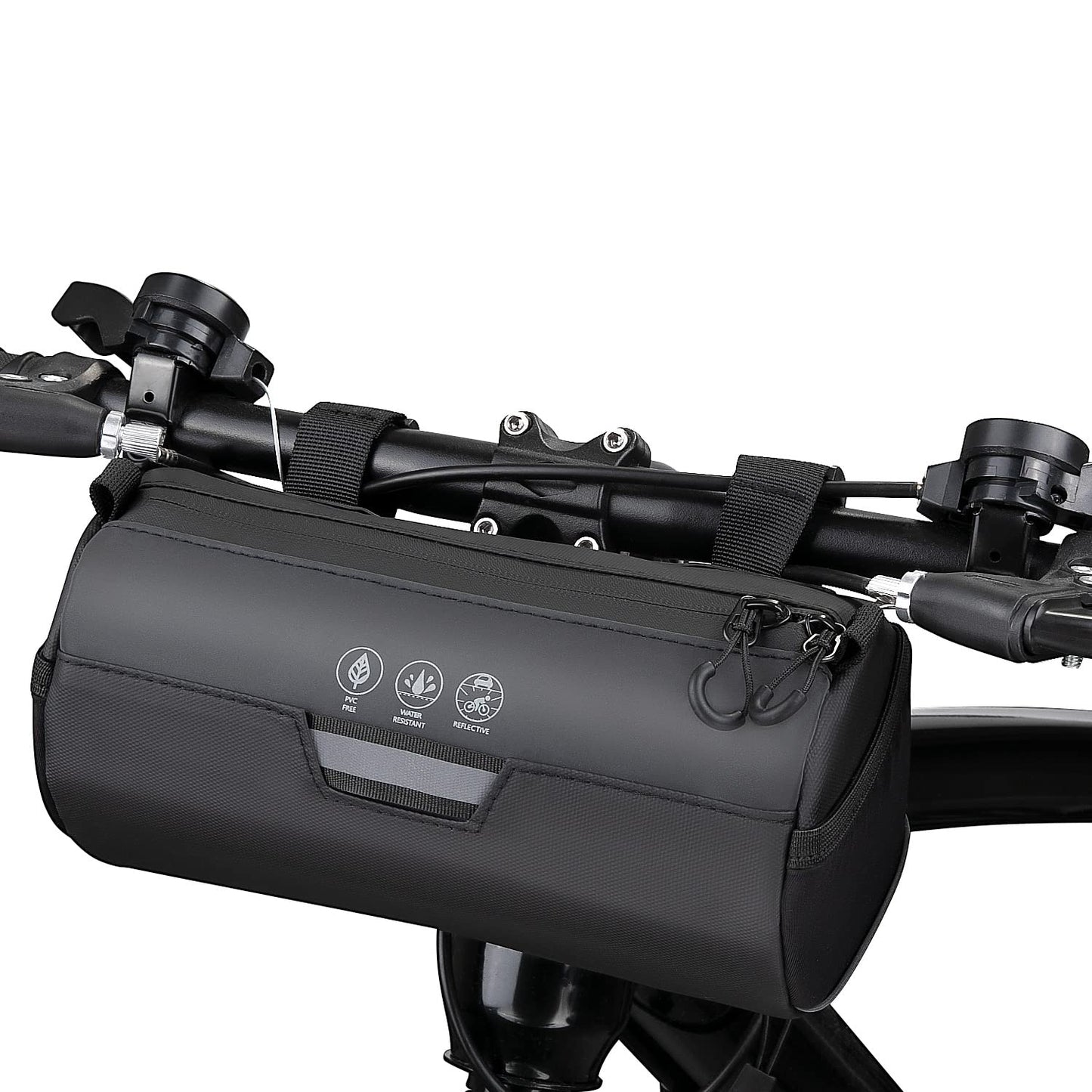 WOTOW Bike Handlebar Bag Waterproof - Bicycle Handlebar Roll Bag with Large Reflective Area, Bike Front Pouch with Waterproof Zipper Shoulder Strap Removable Straps for Cycling (Cylinder, 2.4L)