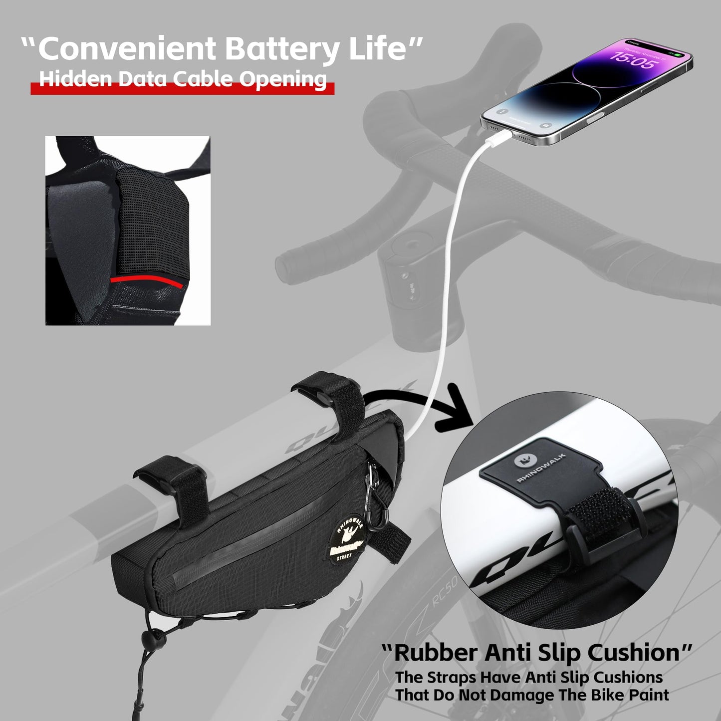 Kinpit Bike Frame Bag Cycling Triangle Bike Bag Water Resistant Bicycle Frame Bag Under Top Tube Bag Pouch for Mountain Gravel MTB Road Bike Accessories, Black