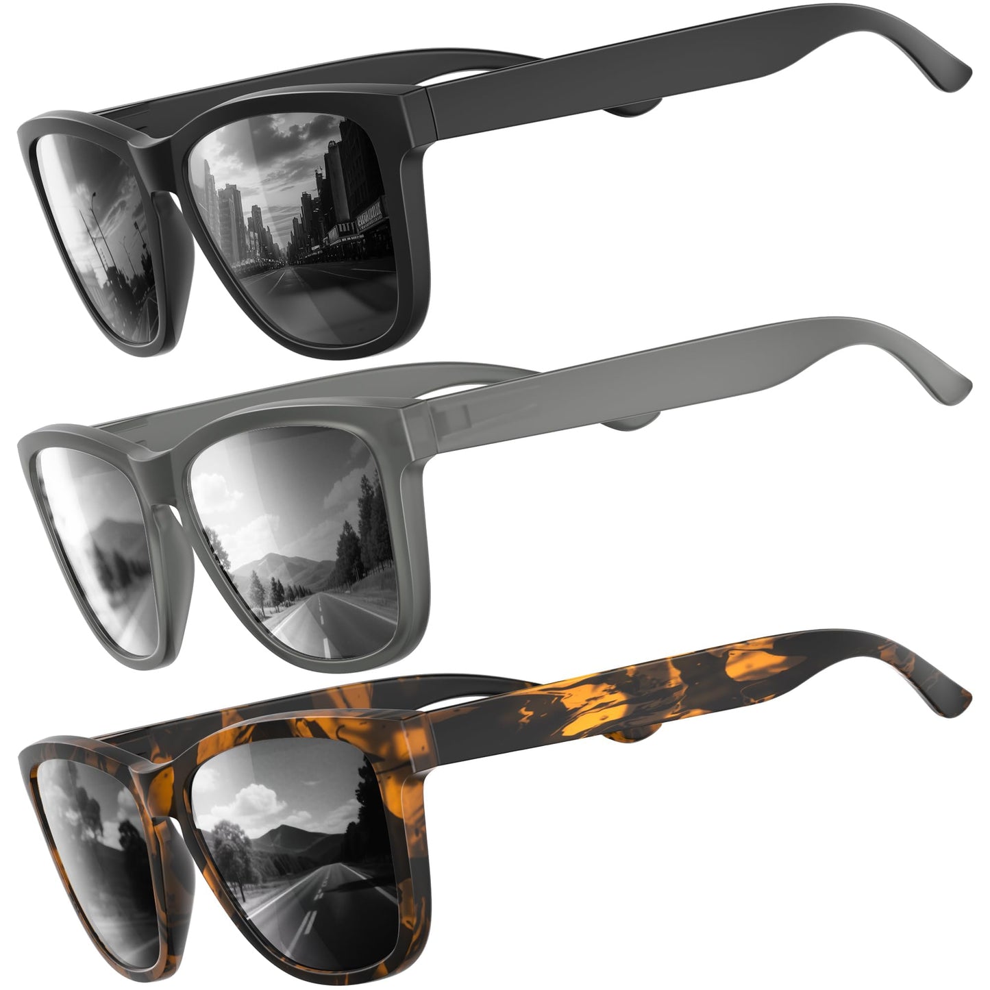 PRLUNVS Polarized Sunglasses for Mens Womens - Fashion Men Sun Glasses Shades for Driving Fishing Lightweight UV Protection Black