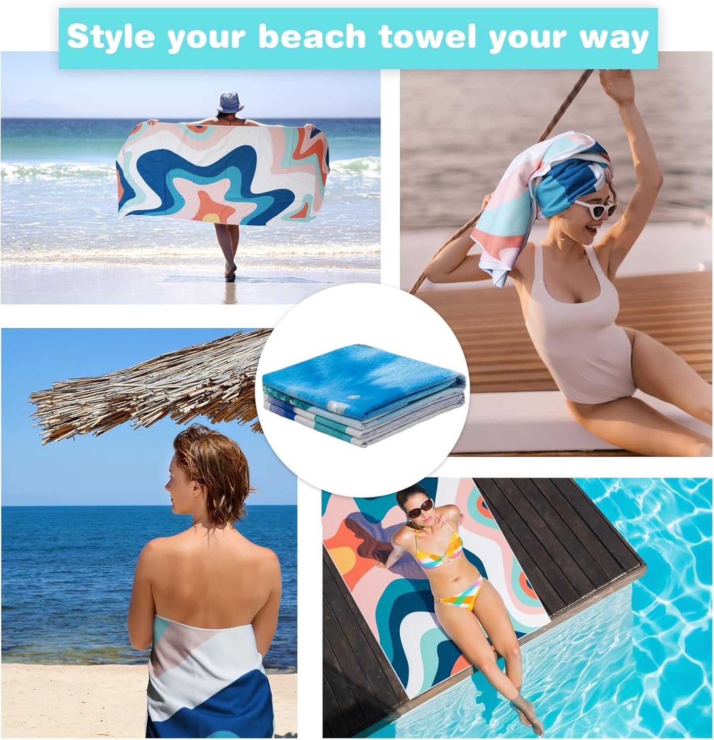 PY SUPER MODE Beach Towels - 2 Pack Quick Dry Microfiber, Oversized 75 x 35 Inches for Pool & Camping