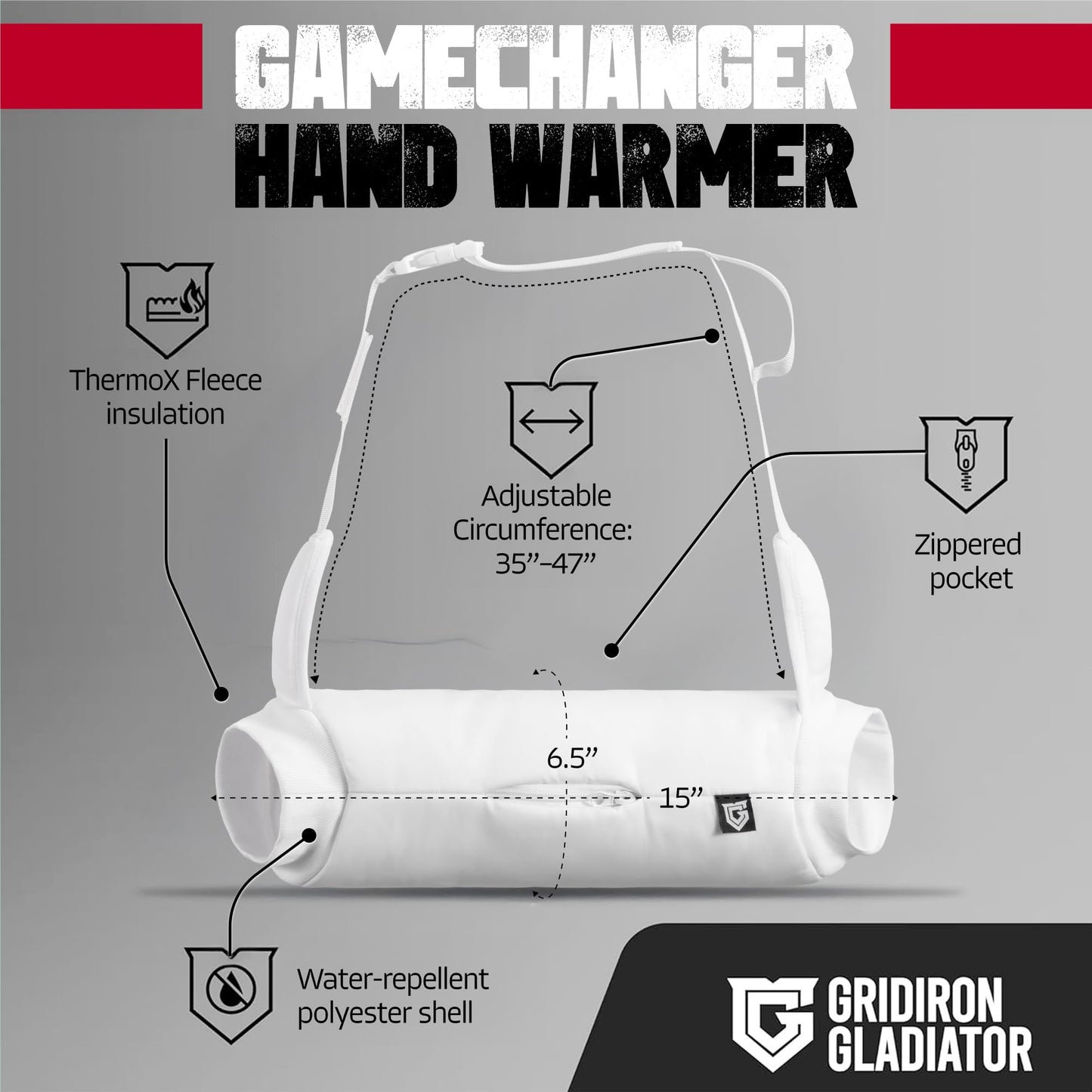 Gridiron Gladiator Football Handwarmer Pouch for Adults - Tactical Hand Muff Warmer - Warming Pouch for Cold Weather - White