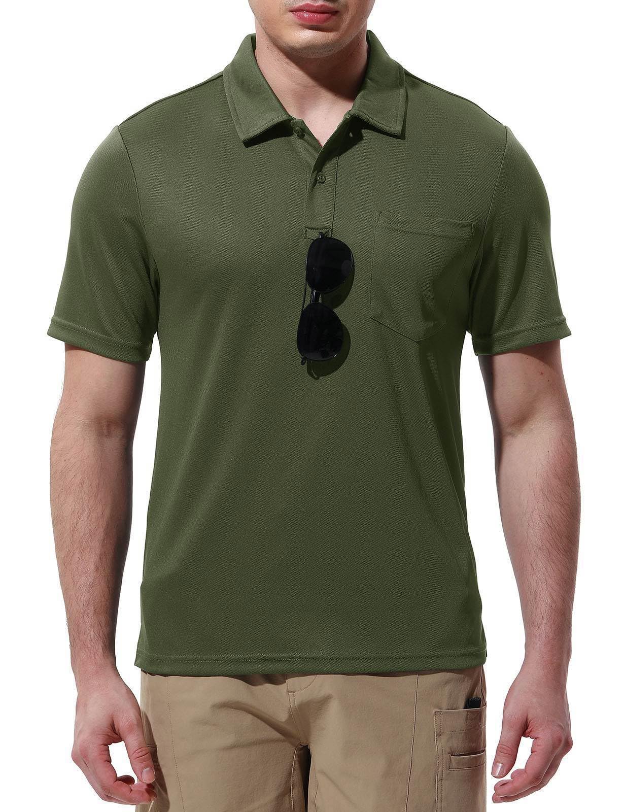 Rdruko Men's Polo Shirts Short Sleeve Quick Dry Outdoor Golf Sports Shirts with Pocket(Army Green, US XXL)