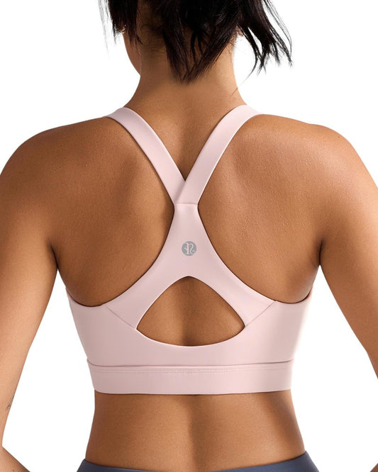 RUNNING GIRL Sports Bra for Women, Strappy Running Padded Sports Bras High Impact Yoga Bra with Sewn in Pads(3138_Pink_M)