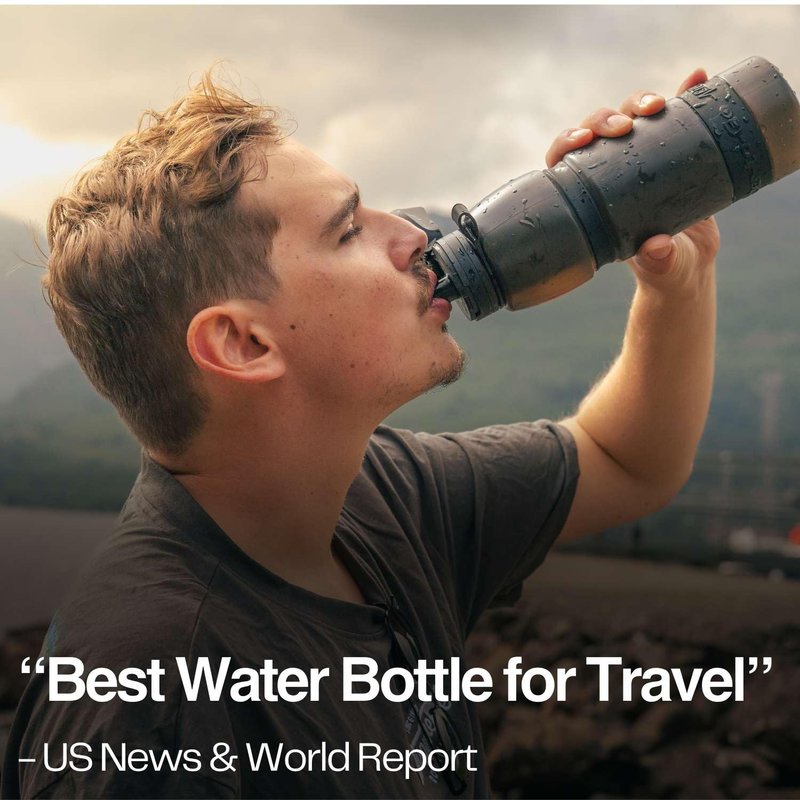 Water-to-Go Water Filter Bottle for Hiking Camping and Survival - One Liter Water Purifier Bottle for Safe Water Anywhere - Eco-Friendly Bioplastic, New Leak-Proof Lid, Filters Viruses