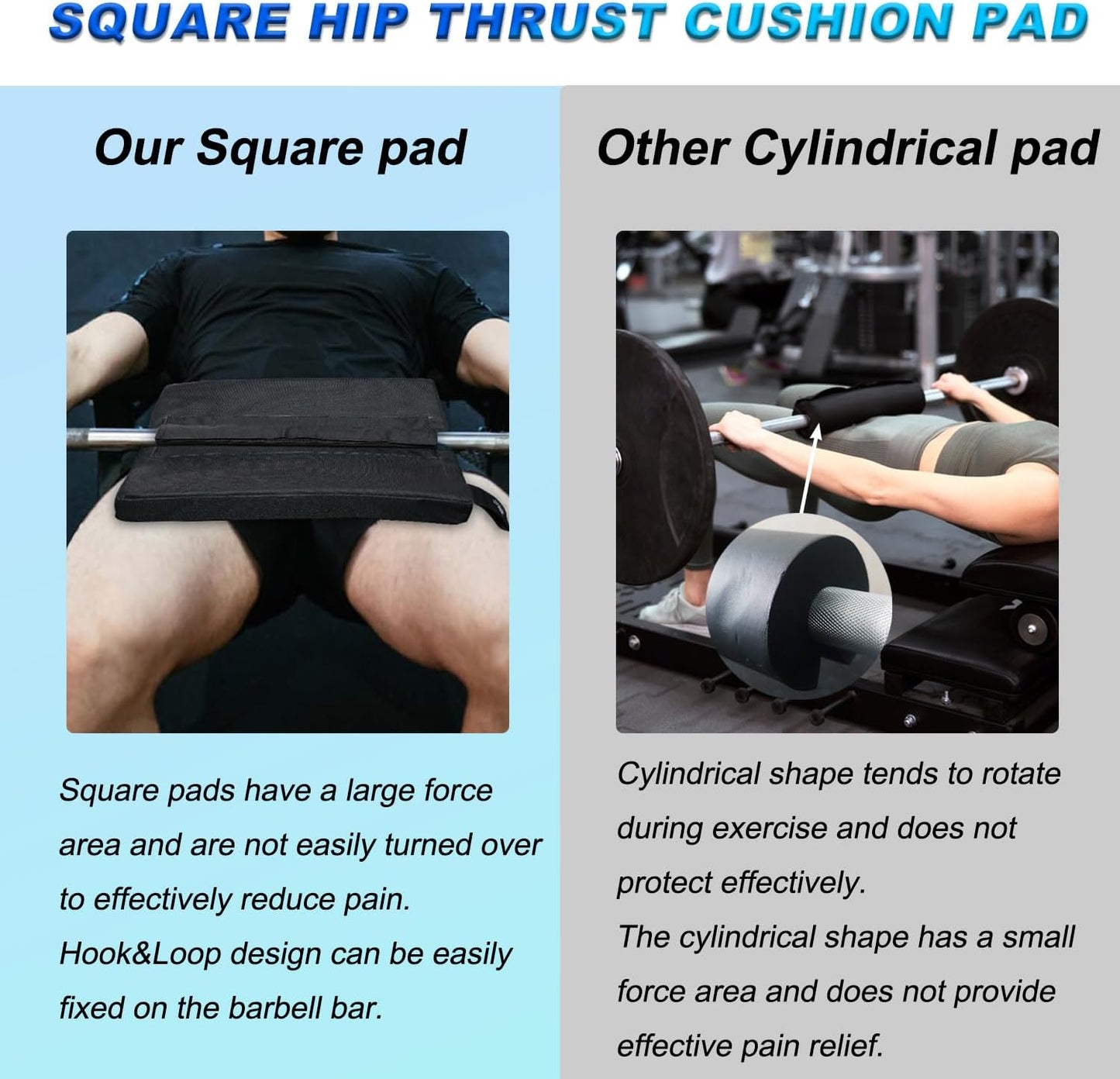 Square Hip Thrust Pad - Extra Thick Barbell Pad for Glute Bridges | Non-Slip Heavy Duty Support