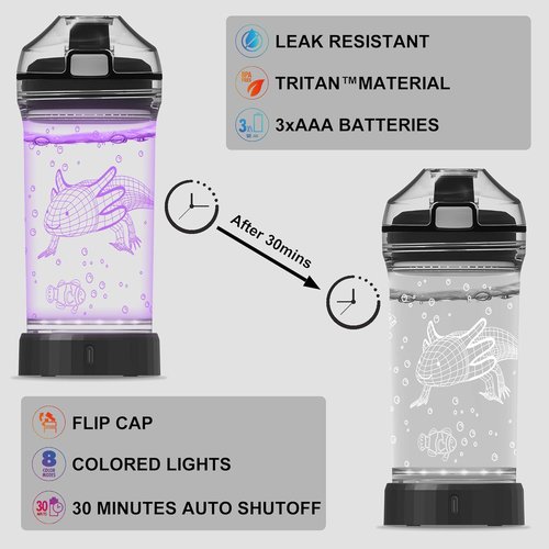 Ammonite Axolotl Water Bottle - 14 OZ Tritan BPA-Free Travel Cup with 3D Glowing LED Light | Perfect Gift for Kids