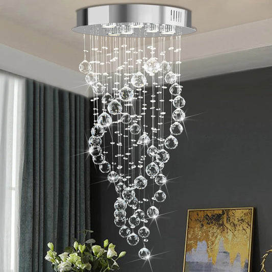 Modern Luxury 6-Lights Spiral Raindrop Crystal Chandeliers for Dining Room, k9 Crystal Ball Flush Mount Ceiling Light Fixture for Living Room,Bedroom,Bathroom,Hallway,Staircase of CRYSTOP