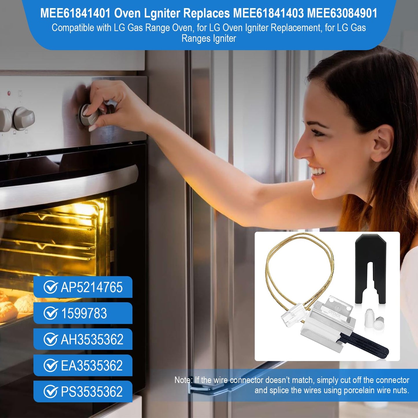 Upgrade MEE61841401 Gas Range Oven Igniter, for LG Oven Igniter Replacement(LRG, LSS, LDG, LSG, LTG), for LG Gas Ranges Igniter, Replaces MEE61841403 MEE63084901 Oven Igniter for Gas Stove.