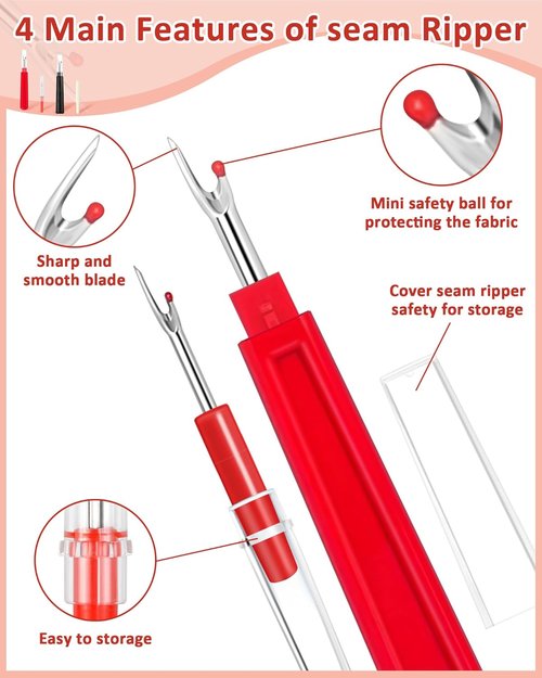 FIVEIZERO Seam Rippers for Sewing – 2 Big and 2 Small Stitch Remover Tools, Thread Ripper, Embroidery Removal Tool with Thread Snips