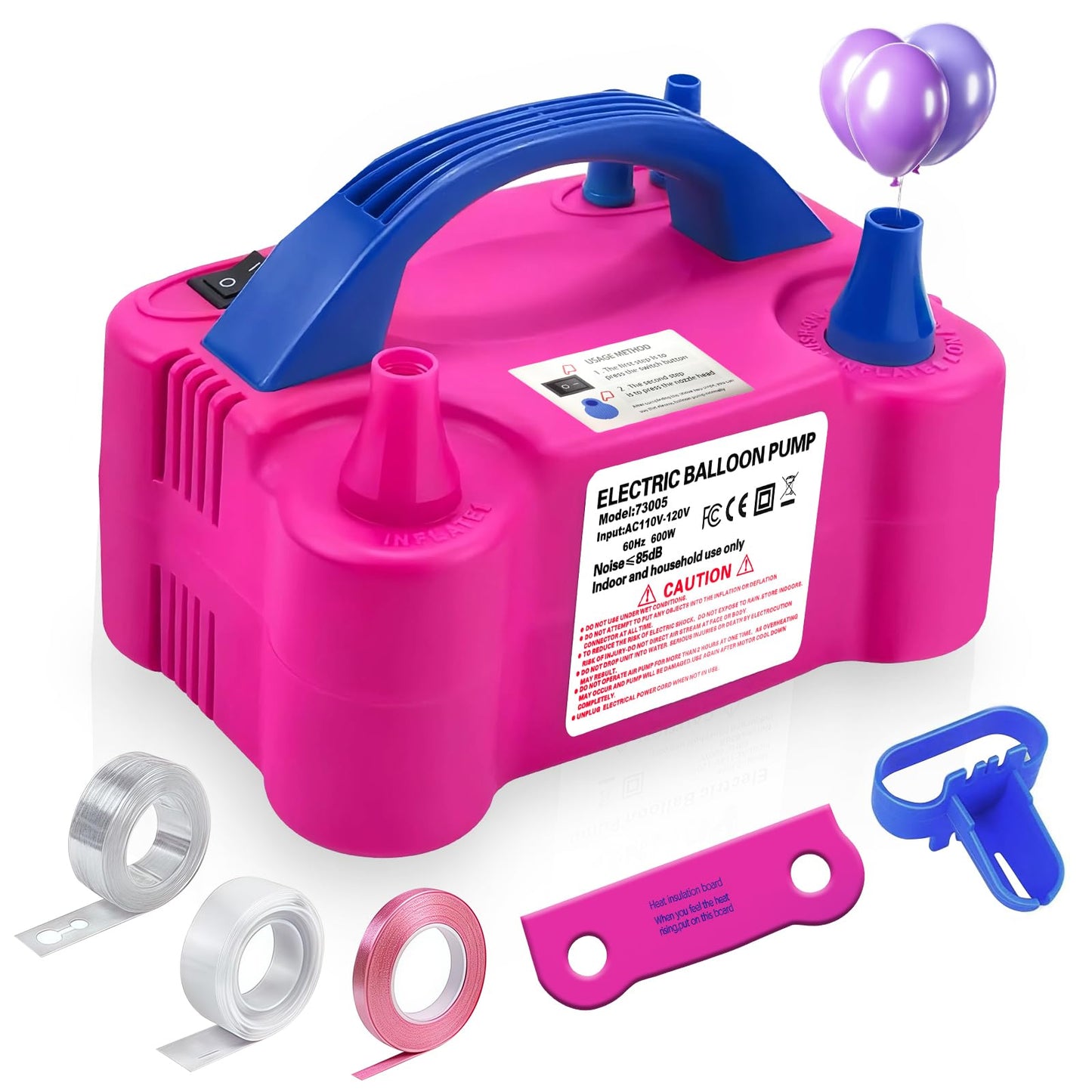 Electric Balloon Pump,110V 600W Portable Dual Nozzles Balloon Pump,Air Pump Balloon Blower for Party Decorations with Tying Tool