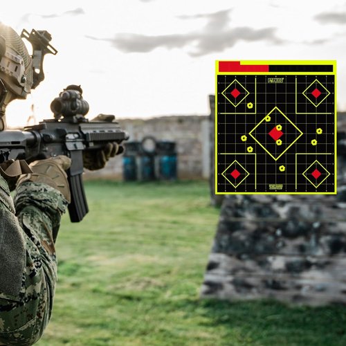 Fluorescent Yellow Shooting Target Stickers by [Brand Name] - 12x13 Inch for Handguns, Rifles & More | 10/25/50 Pack