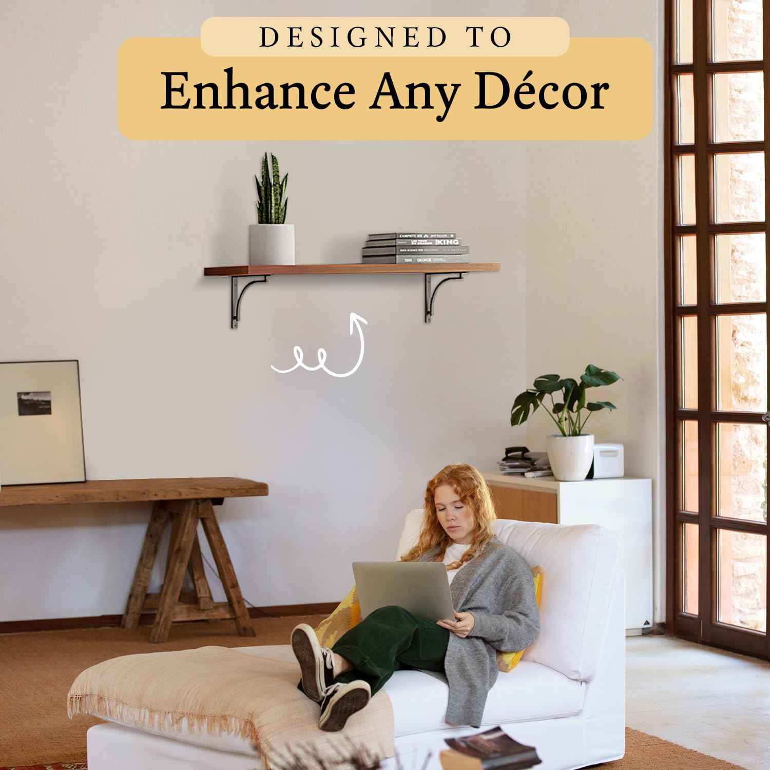 Heavy Duty 8-Inch Black Shelf Brackets - Wall Mounted L Bracket Set of 4 with Hardware