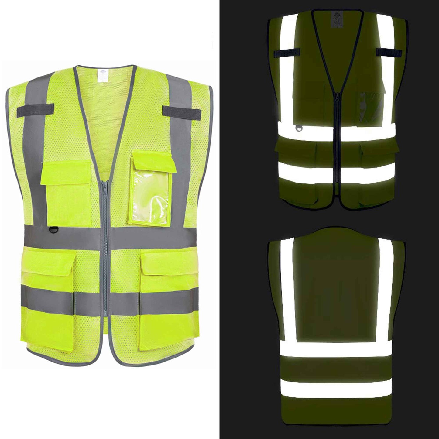 Dazonity High Visibility Mesh Safety Vest with Multi Pockets and Zipper, Fit for Men & Women, Work, Construction, Surveyor