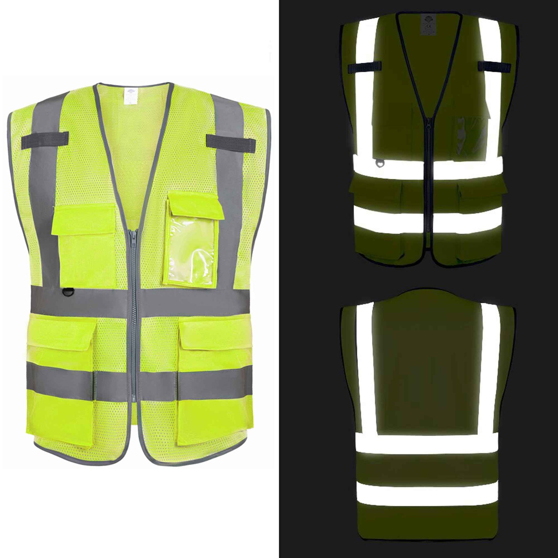Dazonity High Visibility Mesh Safety Vest with Multi Pockets and Zipper, Fit for Men & Women, Work, Construction, Surveyor