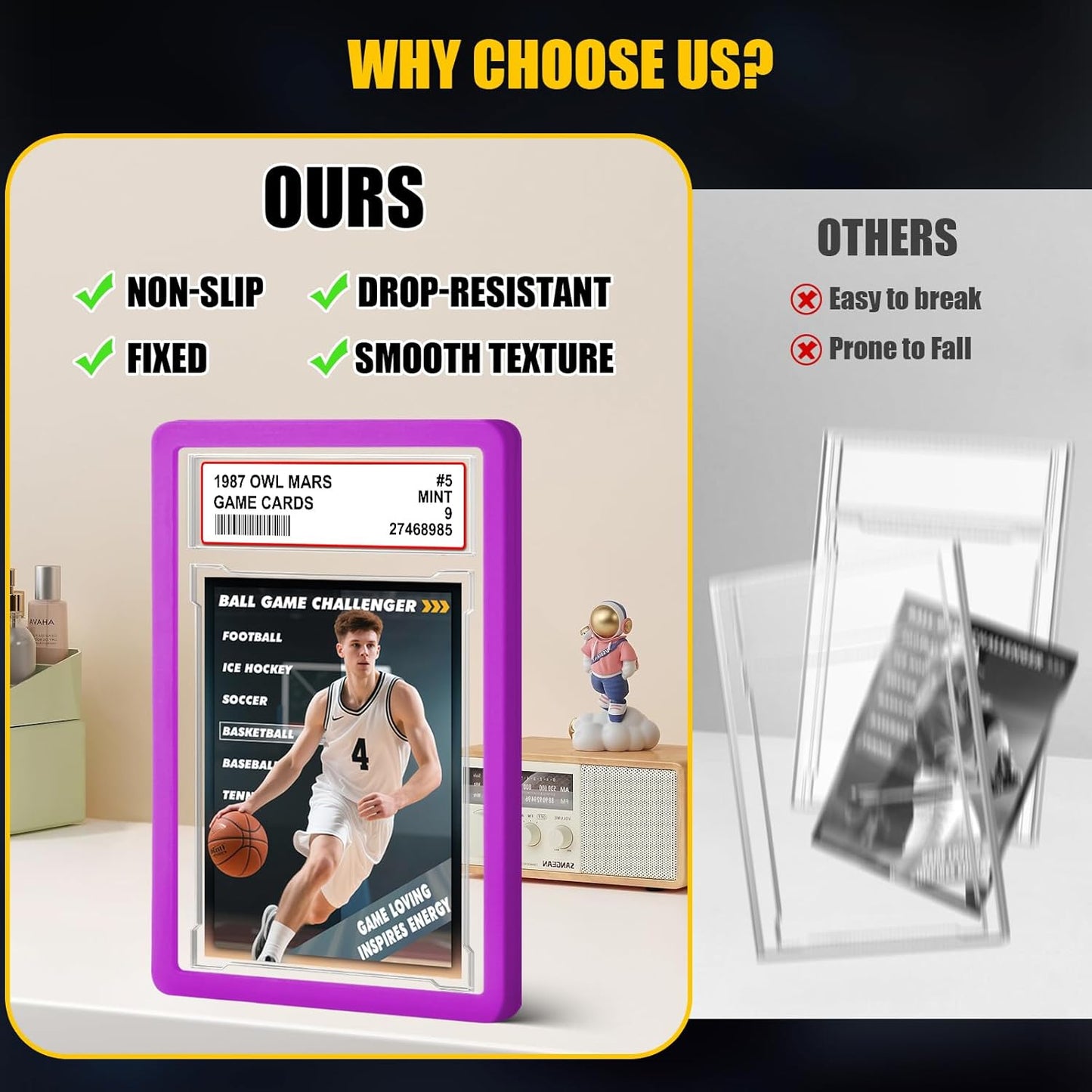 PSA Graded Card Slab Protector Set - Durable TPU Bumper Guard for Game & Sports Cards
