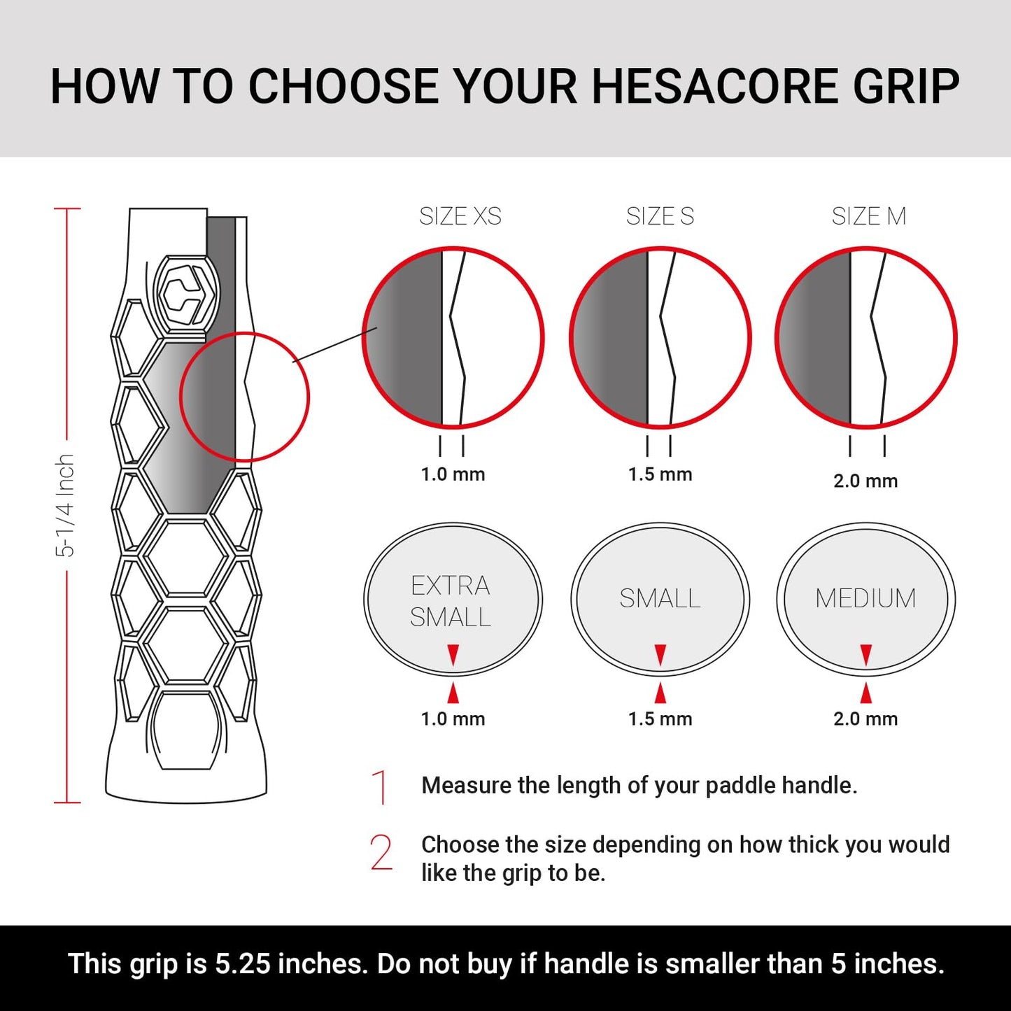 Hesacore Padel Racquet Grip - 5.25in - Supports Tennis Elbow, Enhances Grip Strength, Reduces Vibration with Finger Support and Anti-Sweat - Extra Small