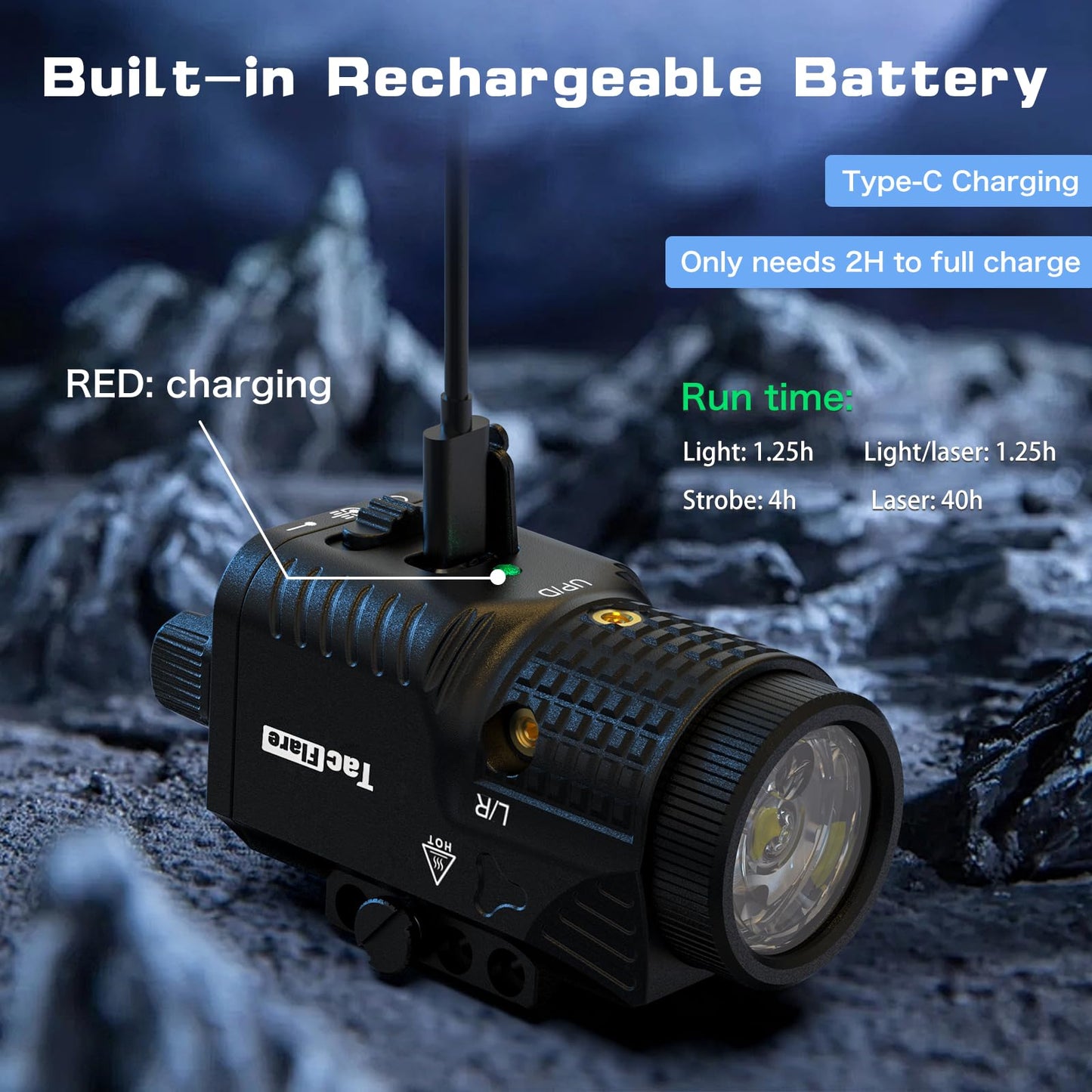 TacFlare Laser Light Combo - 1200 Lumens Green Laser Beam Flashlight for Glock Pistol Gun Picatinny 1913 Rail, Tactical Subcompact Weapon Laser and Flashlight, USB C Rechargeable, 3mW