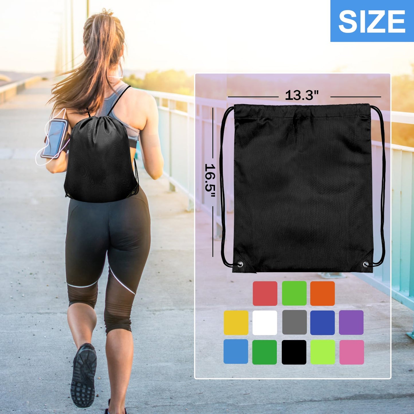 Grneric 4Pcs Drawstring Bags Bulk, Drawstring Backpack Polyester String Bag Cinch Bag for Gym Yoga Sports Party Short Trip （Black&White）