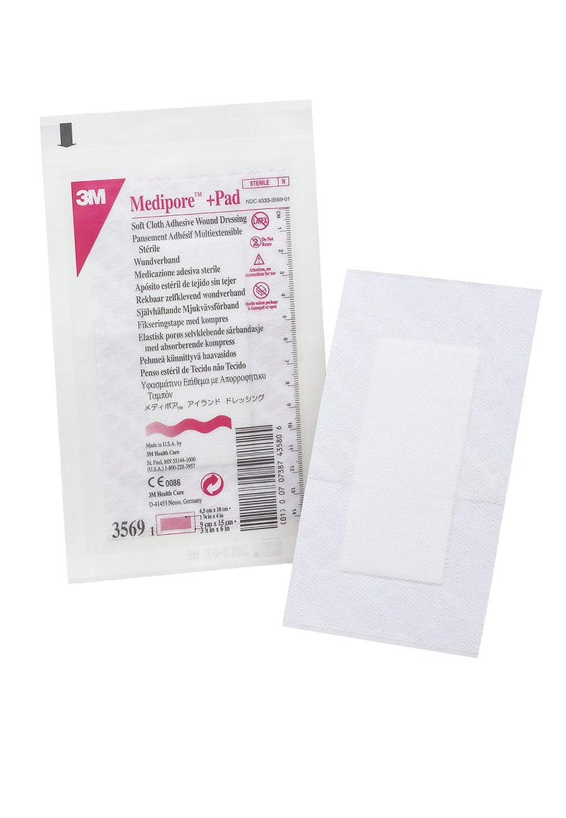 3M Medipore Adhesive Wound Dressing 3.5in x 6in - Sold by Box 25 3569
